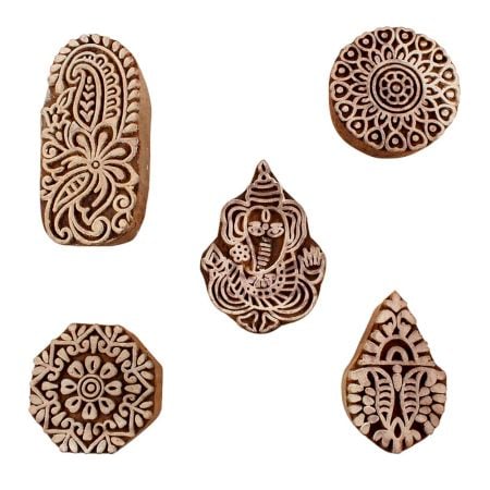 Set of 5 Piece New Mix Wooden Printing Blocks